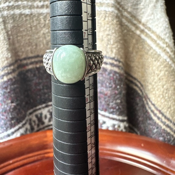 Vintage 925 Stamped Sterling Silver & Jade Jadeite Cabochon Ring Size 8 - Picture 2 of 13
